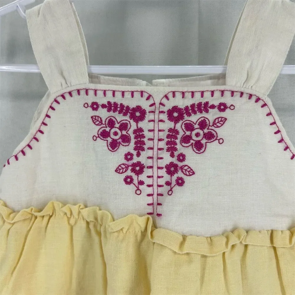 Baby Gap Girls Floral Sundress 12-18 Months Embroidered Pink White Knee Length